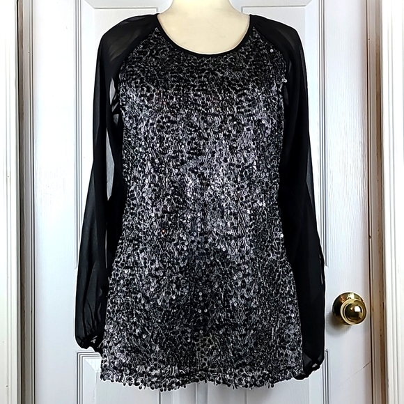 Badgley Mischka Sequined Blouse - Picture 1 of 11